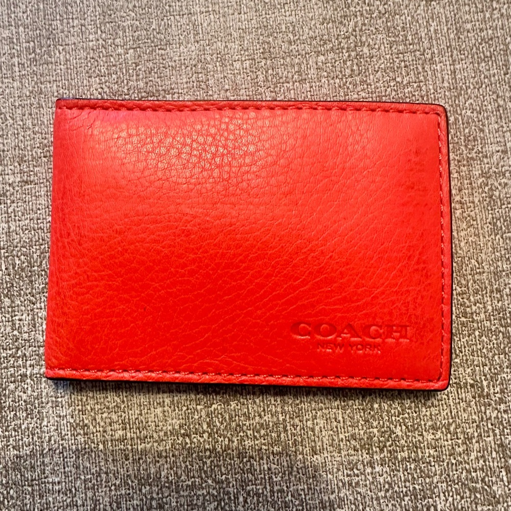 Coach Orange Red Leather Card Holder